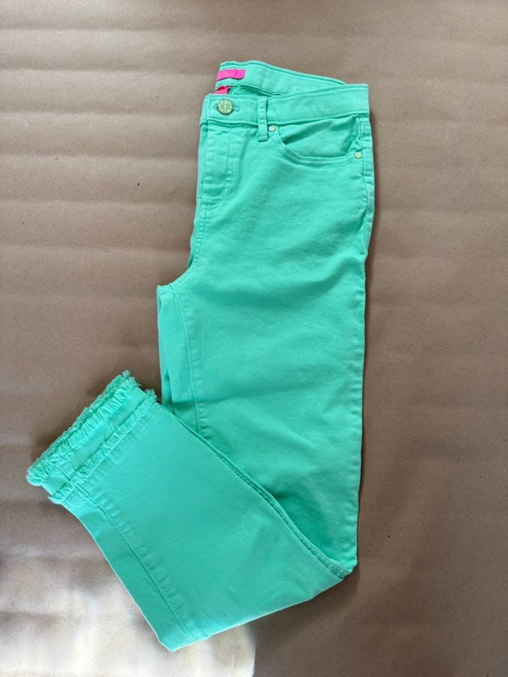 Lilly Pulitzer Mint Green Frayed Hem Cropped Jeans